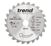 Trend Wood Mitre Saw Blade, 210mm, 30mm Bore, 24T TCT, Coarse Finish | Suitable For Precise Crosscuts In Soft And Hard Wood, With 24 Teeth, 2.4mm Kerf And -5° Hook, CSB/CC21024