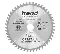 Trend Wood Mitre Saw Blade, 215mm Diameter, 30mm Bore, 48 Teeth, 2.6mm Kerf, -5° Hook, TCT, Medium/Fine Finish, CSB/CC21548