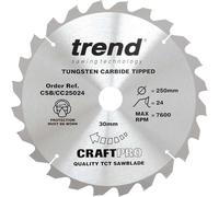 Trend Wood Mitre Saw Blade, 250mm Diameter, 30mm Bore, 24 Teeth, 3mm Kerf, -5° Hook, TCT, Coarse Finish, CSB/CC25024