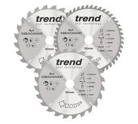 Trend Wood Mitre Saw Blade, 250mm x 30mm Bore, 24/48T, TCT, 3 Pack | TCT Blades Deliver Coarse To Medium Finish With +7° Hook, 2.2 mm Kerf And 24/48 Teeth For Wood Cutting, CSB/CC250/3/A