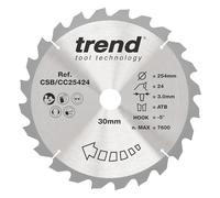Trend Wood Mitre Saw Blade, 254mm Diameter, 30mm Bore, 24 Teeth, 3mm Kerf, -5° Hook, TCT, Coarse Finish, CSB/CC25424