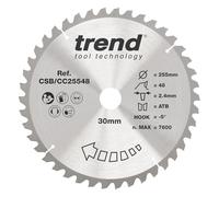 Trend Wood Mitre Saw Blade, 255mm Diameter, 30mm Bore, 48 Teeth, 2.4mm Kerf, -5° Hook, TCT, Medium Finish, CSB/CC25548