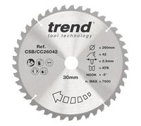Trend Wood Mitre Saw Blade, 260mm Diameter, 30mm Bore, 42 Teeth, 2.5mm Kerf, -5° Hook, TCT, Medium Finish, CSB/CC26042