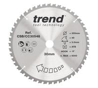 Trend Wood Mitre Saw Blade, 305mm Diameter, 30mm Bore, 48 Teeth, 3mm Kerf, -5° Hook, TCT, Medium Finish, CSB/CC30548