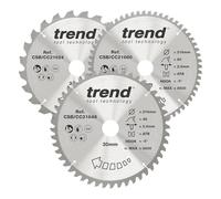 Trend Wood Mitre Saw Blades, 216mm Diameter, 30mm Bore, 24/48/60 Teeth, 2.6mm Kerf, -5° Hook, TCT, Coarse/Fine/Extra-Fine Finish, 3 Pack, CSB/CC216/3PK