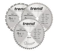 Trend Wood Mitre Saw Blade, 305mm Diameter, 30mm Bore, 24/48/60 Teeth, 3.0mm Kerf, -5° Hook, TCT, Coarse/Medium/Fine Finish, 3 Pack, CSB/CC305/3/A