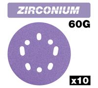Trend Zirconium Random Orbital Sanding Disc 10Pc 125Mm 60 Grit Pk 1 AB/125/60Z