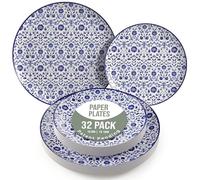 Trendables Heavy Duty Paper Plates Set for 16 Guests - 16 Each of 8-inch and 10-inch Plates for Party - Fancy 32 Piece Dinnerware Set for All Occasions | Floral Design, Florentine