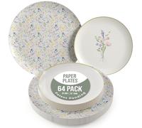 Trendables Heavy Duty Paper Plates Set for 32 Guests - 32 Each of 8-inch and 10-inch Plates for Party - Fancy 64 Piece Dinnerware Set for All Occasions | Floral Design, Charm