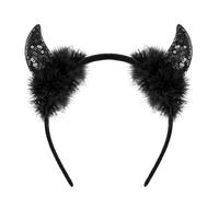 TrendandStylez Black Devil Horns Headband with Sequins and Feathers, Sexy Costume Accessory for Women and Girls, for Halloween, Carnival and JGA