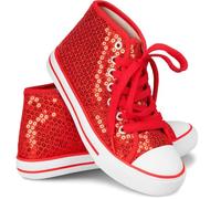 TrendandStylez Glitter Sequin Trainers Women - Carnival Dance Shoes in Red Silver Blue Green Pink Colourful Trainers for Party, Show, Stage, Disco Carnival, Theme & Festival High Top, red, 5 UK