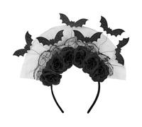 TrendandStylez Gothic Headband Bat & Black Roses | Halloween Headpiece with Lace & Glitter | Vampire Queen Costume Accessory | Dark Hair Accessories for Women Scary