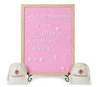 TrendArti Felt Letter Board - 680 Letters, Numbers & Symbols, 16 x 12 inch, Changeable Message Board for Notes & Announcements, Wood Frame, 2 Storage Bags, Light Brown Frame(Pink)