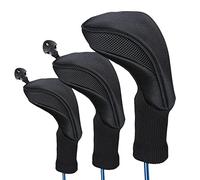 Trendbox Golf Head Cover, 3pc Set Golf Wood Club Headcovers with Interchangeable No. Tag Novelty Durable Protective Case Fit Woods Clubs, Black