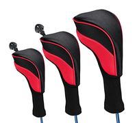 Trendbox Golf Head Cover, 3pc Set Golf Wood Club Headcovers with Interchangeable No. Tag Novelty Durable Protective Case Fit Woods Clubs, Red