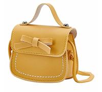 trendbris Little Girl's Leather Shoulder Bag For Girls One Shoulder Bag Solid Color Bowknot Fashion Shoulder Kids Shoulder Bag Men (Yellow, One Size)