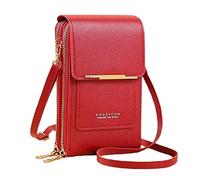 trendbris Women's Foreign Trade Multifunctional Single Shoulder Touchscreen Phone Wallet PU Leather Crossbody Bag Extra Large Shoulder Bag (Red, One Size)