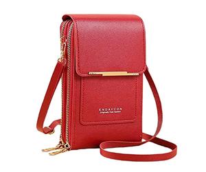 trendbris Women's Foreign Trade Multifunctional Single Shoulder Touchscreen Phone Wallet PU Leather Crossbody Bag Men Shoulder Bags (Red, One Size)