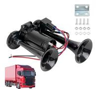 Trendecor Air Horn 12V, Double Tube Car Horn with Compressor 135DB Super Loud Waterproof Heavy Airhorn for Truck Boat Train Car Van and Yacht Black