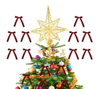 Trendecor Christmas Tree Star with 12 pcs Bows, Christmas Tree Star Topper 20 LED Lights Hollow Tree for Ornament Fits Various ChristmasTrees