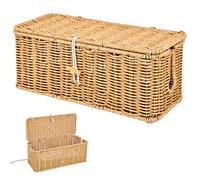 Trendecor Rattan Cable Management Box, 33x13.5x13cm Hand Woven Cable Box Cable Box Organizer Rustic Wire Organiser Box for TV Wires Power Strip Tangle Hide Desk Hider Cables