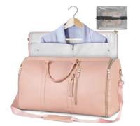 Trendfetchus Foldable Travel Bag 2.0, Luxury Travel Bag with Trolley Glide Wheels, 2 in 1 Convertible Large PU Leather Waterproof Duffle Bag (Pink)