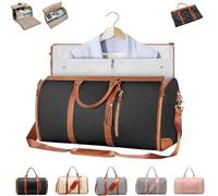 Trendfetchus Foldable Travel Bag,Multifunctional 2 in 1 Convertible Large PU Leather Waterproof Capacity Garment Bag (Black)