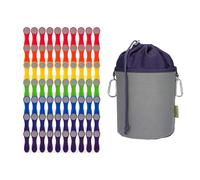 trendfinding 70 Rainbow Clothes Pegs Colourful Grey with Stainless Steel Feathers and Soft Grip 1 Canvas Clothes Peg Bag Grey Oxford Blue