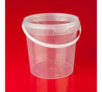 Trendfinding Bucket, 24 x 1 Litre Transparent Plastic Food Safe, Round with Lid, Stackable, Reusable, Item Shape: Round, Diameter: 13.3 cm, Material: Polypropylene (PP)