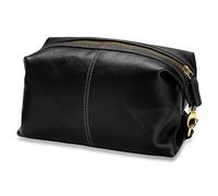 Trendhim Black Leather Wash Bag for Men | Full-Grain Leather with Aniline Finish | Cotton Lined | Robust Toiletry Bag for Everyday Essentials | Elegant Danish Styling