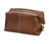 Trendhim Brown Leather Wash Bag for Men | Real Leather with Aniline Finish and Cotton Lining | Durable Toiletry Bag for Travel and Daily Grooming | Danish Design