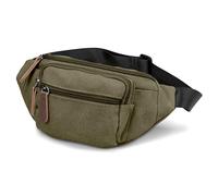 Trendhim Bum Bag Men Army Green | Canvas Waist Bag with Genuine Leather Details & Adjustable Strap | 26×16.5×10 cm | Danish Design | Casual Accessory