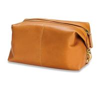 Trendhim Tan Leather Wash Bag for Men | Genuine Leather with Aniline Finish and Cotton Lining | Tough and Stylish for Travel | Designed in Denmark for Modern Use