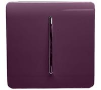 Trendi 1 Gang 2 Way 240V Screwless Raised Front Plate Plastic Artistic Modern Glossy 10 Amp Chrome Rocker Single Electrical Wall Light Switch Plum Purple - ART-SS2PL