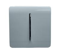 Trendi 1 Gang 2 Way 240V Screwless Raised Front Plate Plastic Artistic Modern Glossy 10 Amp Chrome Rocker Single Electrical Wall Light Switch Cool Grey - ART-SS2CG