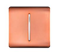 Trendi 1 Gang 2 Way 240V Screwless Raised Front Plate Plastic Artistic Modern Glossy 10 Amp Chrome Rocker Single Electrical Wall Light Switch Copper - ART-SS2CPR