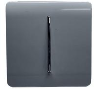 Trendi 1 Gang 3 Way Intermediate 240V Screwless Raised Front Plate Plastic Artistic Modern Glossy 10 Amp Chrome Rocker Single Electrical Wall Light Switch Warm Grey - ART-SS9WG