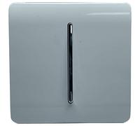 Trendi 1 Gang 3 Way Intermediate 240V Screwless Raised Front Plate Plastic Artistic Modern Glossy 10 Amp Chrome Rocker Single Electrical Wall Light Switch Cool Grey - ART-SS9CG