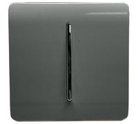 Trendi 1 Gang 3 Way Intermediate 240V Screwless Raised Front Plate Plastic Artistic Modern Glossy 10 Amp Chrome Rocker Single Electrical Wall Light Switch Charcoal Grey - ART-SS9CH