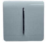 Trendi 1 Gang 3 Way Intermediate 240V Screwless Raised Front Plate Plastic Artistic Modern Glossy 10 Amp Chrome Rocker Single Electrical Wall Light Switch Cool Grey - ART-SS9CG