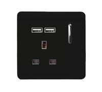 Trendi 1 Gang Artistic Modern Glossy 13 Amp 2 x 2.1mA USB Switched Tactile Plug Socket Black