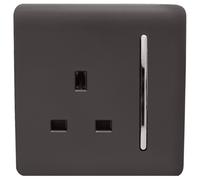 Trendi 1 Gang Raised Artistic Modern Glossy Screwless 13 Amp Single Pole with Chrome Switched UK Standard Electrical Double Wall Plug Socket in Dark Mocha Brown - ART-SKT13DB