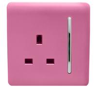 Trendi 1 Gang Raised Artistic Modern Glossy Screwless 13 Amp Single Pole with Chrome Switched UK Standard Electrical Double Wall Plug Socket in Candy Pink - ART-SKT13PK