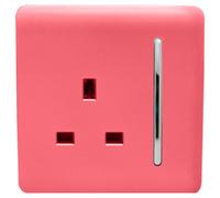 Trendi 1 Gang Raised Artistic Modern Glossy Screwless 13 Amp Single Pole with Chrome Switched UK Standard Electrical Double Wall Plug Socket in Strawberry Red - ART-SKT13SB