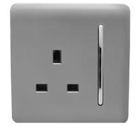 Trendi 1-Gang Artistic Modern Glossy 13A Switched Tactile Plug Socket, Light Grey - ART-SKT13LG