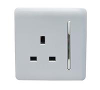 Trendi 1 Gang Raised Artistic Modern Glossy Screwless 13 Amp Single Pole with Chrome Switched UK Standard Electrical Double Wall Plug Socket in Platinum Silver - ART-SKT13SI