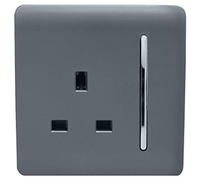 Trendi 1 Gang Raised Artistic Modern Glossy Screwless 13 Amp Single Pole with Chrome Switched UK Standard Electrical Double Wall Plug Socket in Warm Grey - ART-SKT13WG