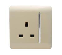 Trendi 1 Gang Raised Artistic Modern Glossy Screwless 13 Amp Single Pole with Chrome Switched UK Standard Electrical Double Wall Plug Socket in Champagne Gold - ART-SKT13GO