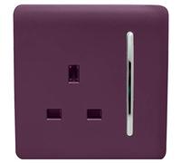 Trendi 1 Gang Raised Artistic Modern Glossy Screwless 13 Amp Single Pole with Chrome Switched UK Standard Electrical Double Wall Plug Socket in Plum Purple - ART-SKT13PL