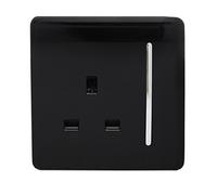 Trendi Switch 1 Gang Artistic Modern Glossy 13 Amp Electrical Long Switched Plug Socket Black